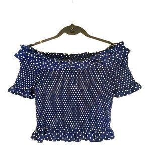 Biashe Womens Top Blue L Off-the-Shoulder Polka Dot Top New